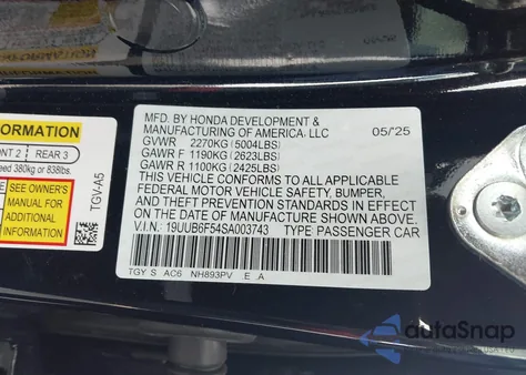 2025 Acura Tlx A-Spec Package из США, поврежденный, VIN 19UUB6F54SA003743